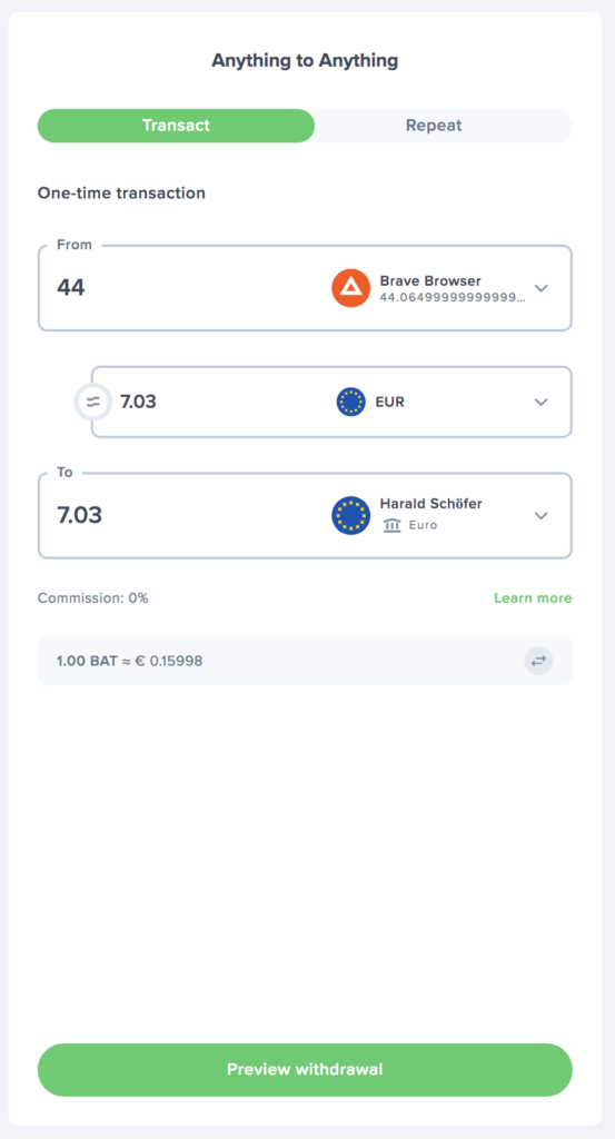 Transfer Krypto nach Euro